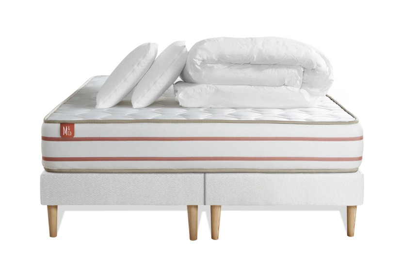 Pack lit complet 180x200 cm - Matelas + 2 Sommiers Blancs + 2 oreillers + Couette - Le Doux