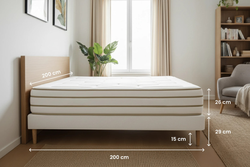 Ensemble Matelas Sommier 200x200 cm - 2 Sommiers Beige - Le Douillet