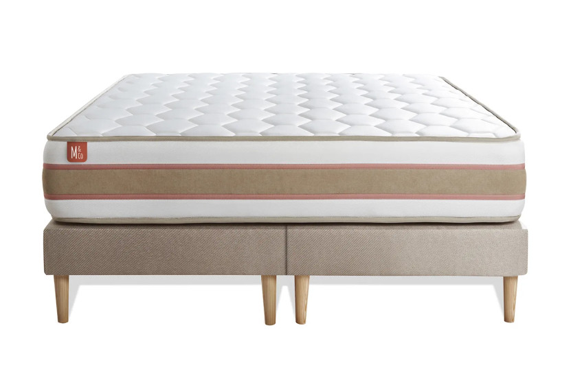Pack lit complet 200x200 cm - Matelas + 2 Sommiers Beiges + 2 oreillers + Couette - Le Délicat