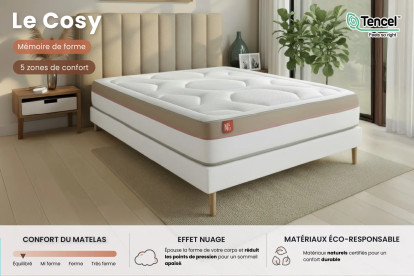 Ensemble Matelas Sommier 180x200 cm - 2 Sommiers Blanc - Le Cosy