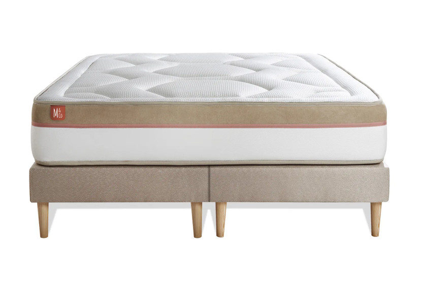 Pack lit complet 160x200 cm - Matelas + 2 Sommiers Beiges + 2 oreillers + Couette - Le Cosy