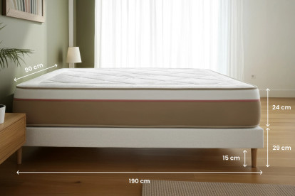Ensemble Matelas Sommier 90x190 cm - Sommier Blanc (déjà monté) - Le Soyeux
