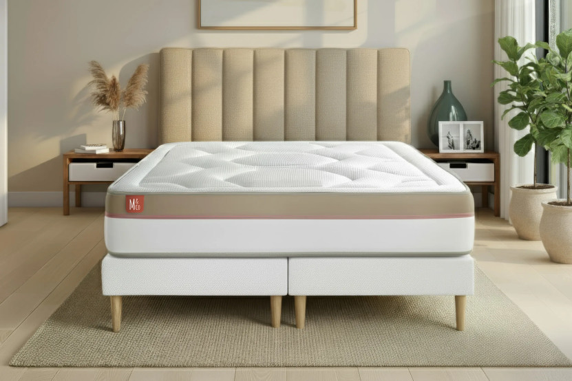 Pack lit complet 180x200 cm - Matelas + 2 Sommiers Blancs + 2 oreillers + Couette - Le Cosy