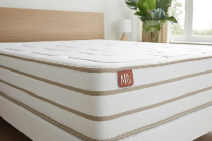 Pack lit complet 160x200 cm - Matelas + Sommier Beige (en kit) + 2 oreillers + Couette - Le Douillet