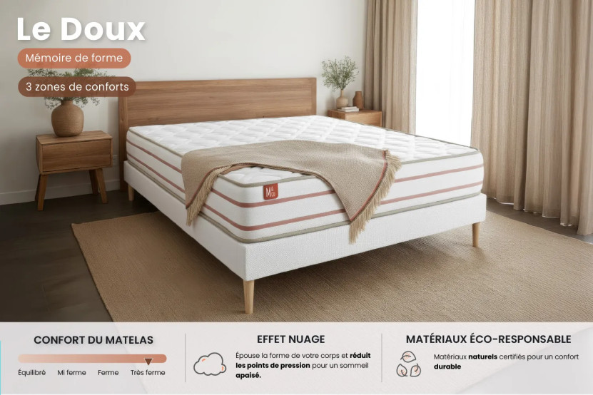 Ensemble Matelas Sommier 140x190 cm - Sommier Blanc (en kit) - Le Doux