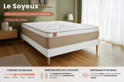 Ensemble Matelas Sommier 160x200 cm - Sommier Beige (en kit) - Le Soyeux