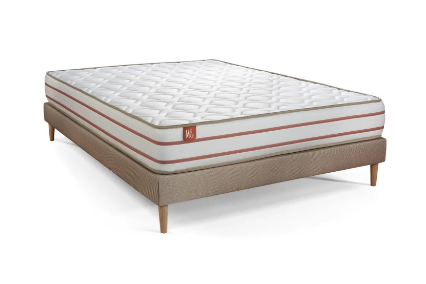 Pack lit complet 180x200 cm - Matelas + Sommier Beige (en kit) + 2 oreillers + Couette - Le Doux