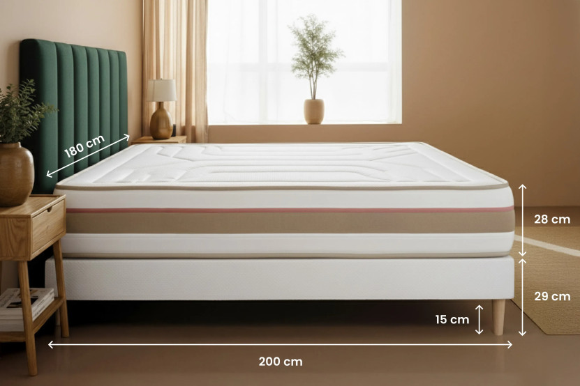 Ensemble Matelas Sommier 180x200 cm - Sommier Beige (en kit) - Le Tendre
