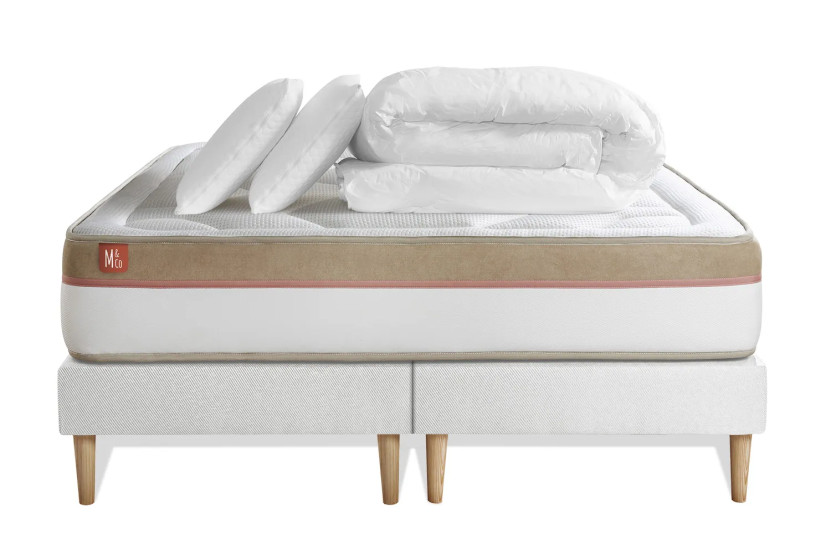 Pack lit complet 160x200 cm - Matelas + 2 Sommiers Blancs + 2 oreillers + Couette - Le Cosy