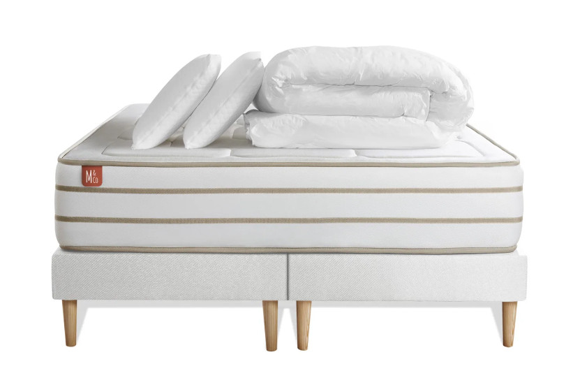 Pack lit complet 180x200 cm - Matelas + 2 Sommiers Blancs + 2 oreillers + Couette - Le Douillet