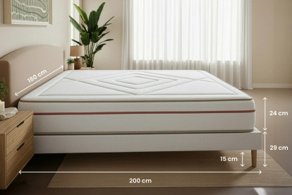 Pack lit complet 160x200 cm - Matelas + Sommier Beige + 2 oreillers + Couette - Le Paisible