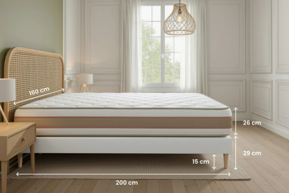 Ensemble Matelas Sommier 160x200 cm - Sommier Blanc (déjà monté) - Le Délicat