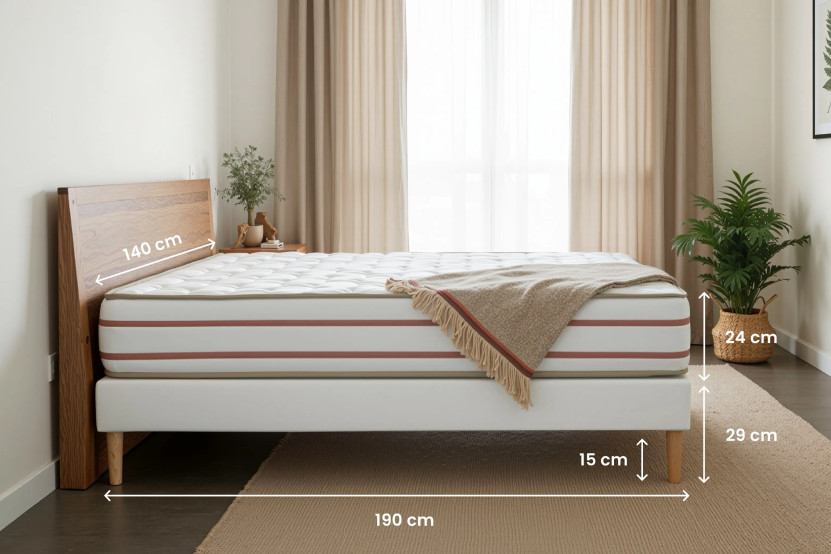 Ensemble Matelas Sommier 140x190 cm - Sommier Blanc (déjà monté) - Le Doux