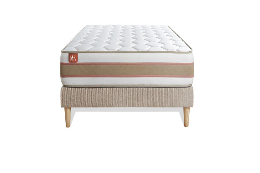 Ensemble Matelas Sommier 90x190 cm - Sommier Beige (déjà monté) - Le Délicat