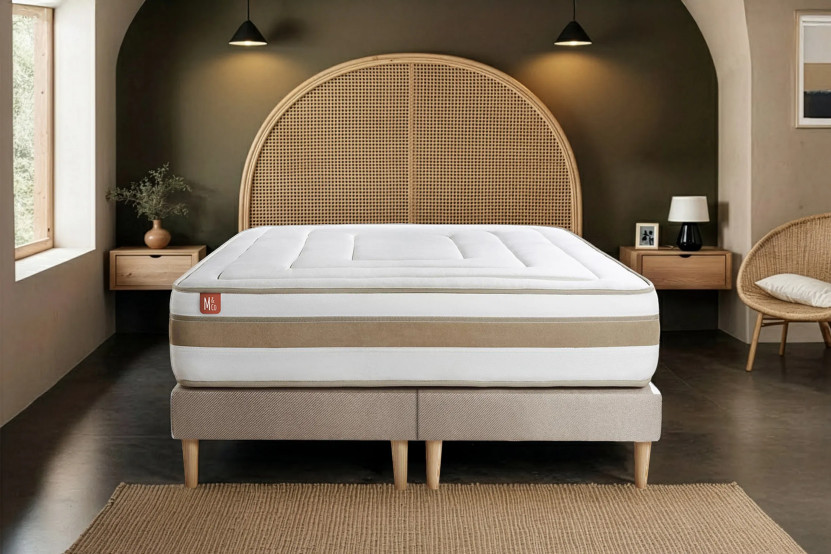 Ensemble Matelas Sommier 200x200 cm - 2 Sommiers Beige - Le Raffiné