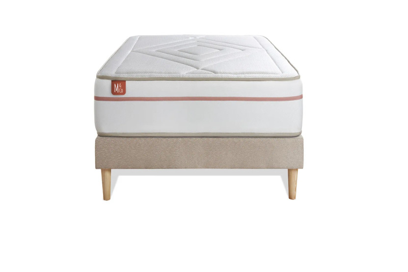 Ensemble Matelas Sommier 90x200 cm - Sommier Beige (déjà monté) - Le Paisible