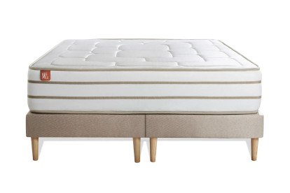 Pack lit complet 160x200 cm - Matelas + 2 Sommiers Beiges + 2 oreillers + Couette - Le Douillet