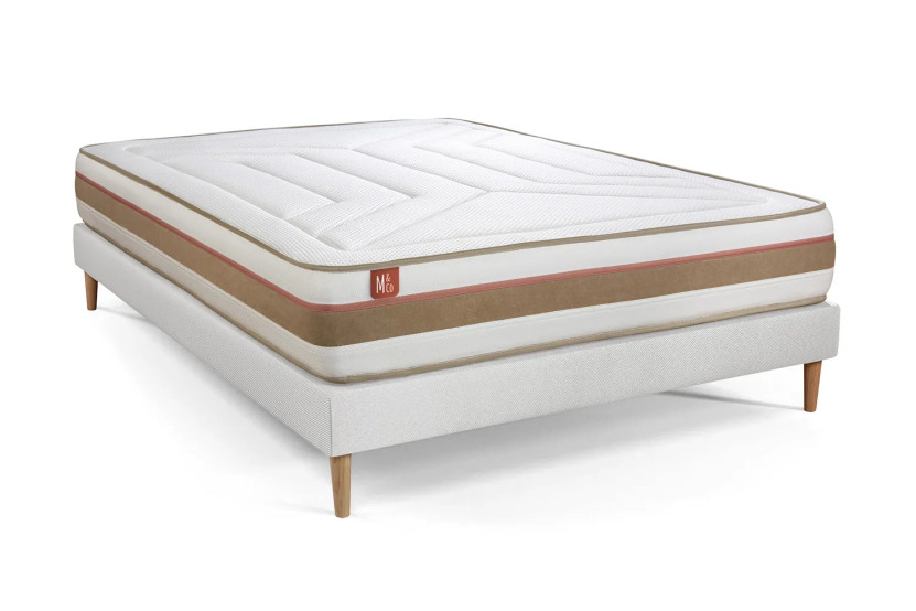 Ensemble Matelas Sommier 140x190 cm - Sommier Blanc (en kit) - Le Tendre