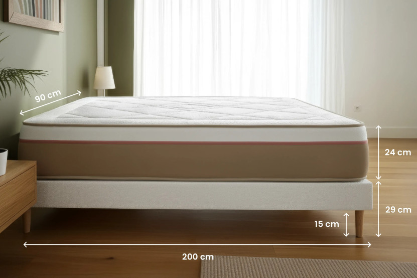 Ensemble Matelas Sommier 90x200 cm - Sommier Beige (en kit) - Le Soyeux