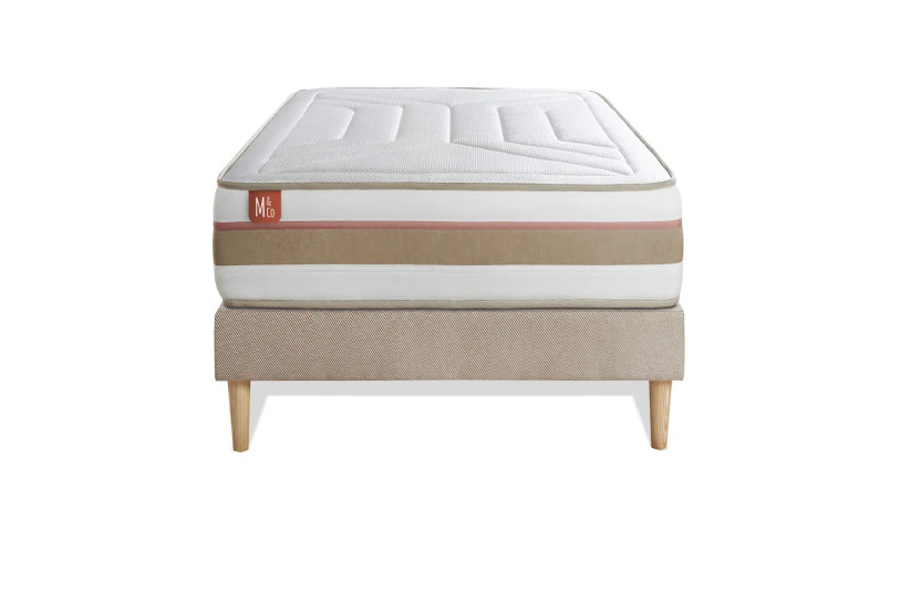 Ensemble Matelas Sommier 90x190 cm - Sommier Beige (déjà monté) - Le Tendre