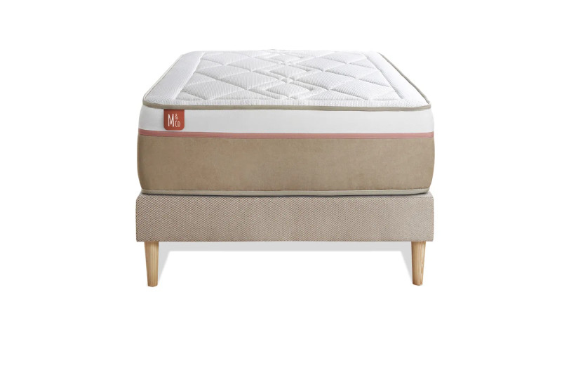 Ensemble Matelas Sommier 90x200 cm - Sommier Beige (déjà monté) - Le Soyeux