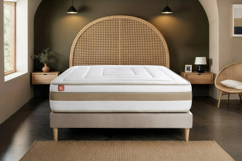 Ensemble Matelas Sommier 90x200 cm - Sommier Beige (déjà monté) - Le Raffiné