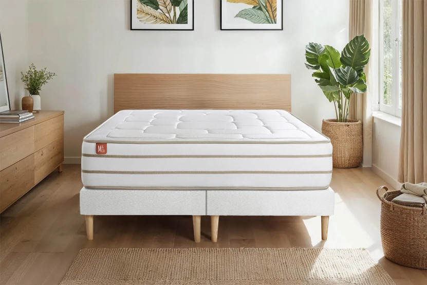 Pack lit complet 180x200 cm - Matelas + 2 Sommiers Blancs + 2 oreillers + Couette - Le Douillet