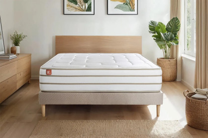 Pack lit complet 140x200 cm - Matelas + Sommier Beige (en kit) + 2 oreillers + Couette - Le Douillet