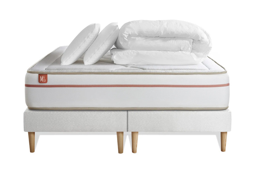 Pack lit complet 180x200 cm - Matelas + 2 Sommiers Blancs + 2 oreillers + Couette - Le Paisible