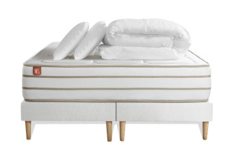 Pack lit complet 200x200 cm - Matelas + 2 Sommiers Blancs + 2 oreillers + Couette - Le Douillet