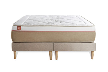 Pack lit complet 160x200 cm - Matelas + 2 Sommiers Beiges + 2 oreillers + Couette - Le Soyeux