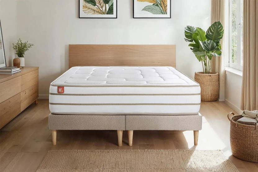 Pack lit complet 200x200 cm - Matelas + 2 Sommiers Beiges + 2 oreillers + Couette - Le Douillet