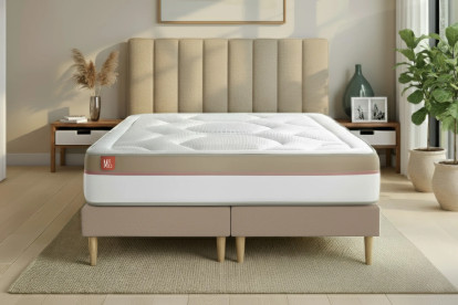 Pack lit complet 180x200 cm - Matelas + 2 Sommiers Beiges + 2 oreillers + Couette - Le Cosy