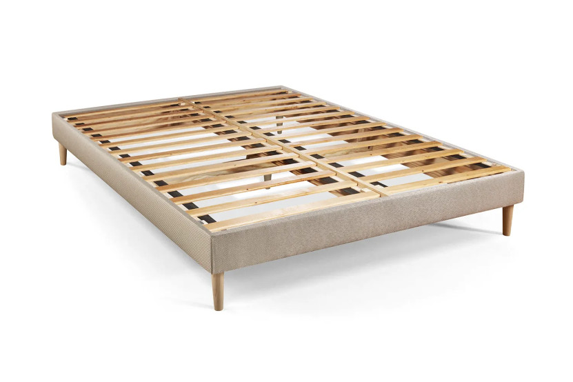Pack lit complet 140x190 cm - Matelas + Sommier Beige (en kit) + 2 oreillers + Couette - Le Délicat