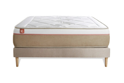 Ensemble Matelas Sommier 140x190 cm - Sommier Beige (déjà monté) - Le Soyeux