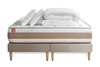 Pack lit complet 180x200 cm - Matelas + 2 Sommiers Beiges + 2 oreillers + Couette - Le Délicat