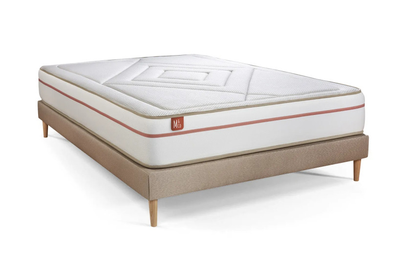 Pack lit complet 140x190 cm - Matelas + Sommier Beige + 2 oreillers + Couette - Le Paisible