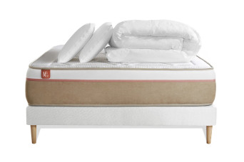 Pack lit complet 160x200 cm - Matelas + Sommier Blanc + 2 oreillers + Couette - Le Soyeux