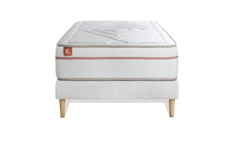 Ensemble Matelas Sommier 90x200 cm - Sommier Blanc (déjà monté) - Le Paisible