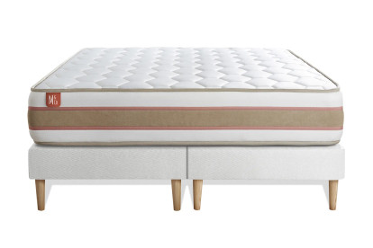 Pack lit complet 200x200 cm - Matelas + 2 Sommiers Blancs + 2 oreillers + Couette - Le Délicat