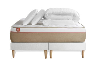 Pack lit complet 160x200 cm - Matelas + 2 Sommiers Blancs + 2 oreillers + Couette - Le Soyeux