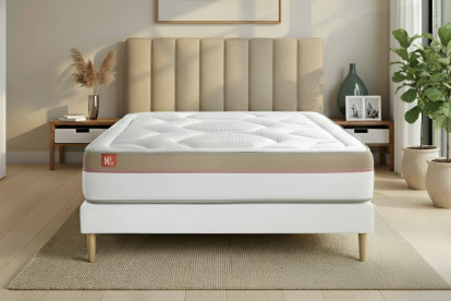 Pack lit complet 160x200 cm - Matelas + Sommier Blanc + 2 oreillers + Couette - Le Cosy