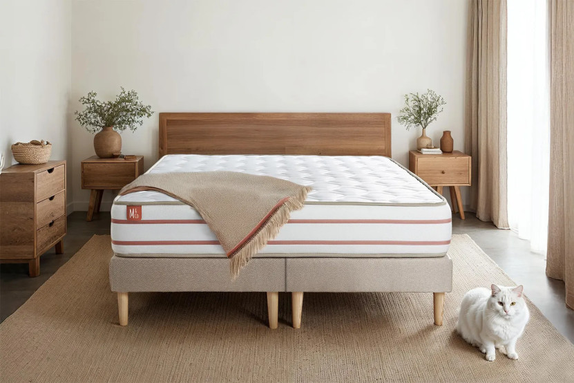 Pack lit complet 180x200 cm - Matelas + 2 Sommiers Beiges + 2 oreillers + Couette - Le Doux