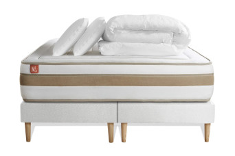Pack lit complet 180x200 cm - Matelas + 2 Sommiers Gris + 2 oreillers + Couette - Le Raffiné