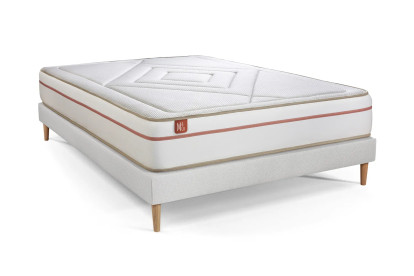 Pack lit complet 140x190 cm - Matelas + Sommier Blanc + 2 oreillers + Couette - Le Paisible