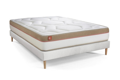 Pack lit complet 140x190 cm - Matelas + Sommier Blanc (en kit) + 2 oreillers + Couette - Le Cosy