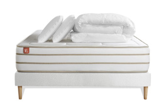 Pack lit complet 200x200 cm - Matelas + Sommier Blanc (en kit) + 2 oreillers + Couette - Le Douillet