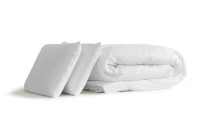 Pack lit complet 160x200 cm - Matelas + Sommier Beige + 2 oreillers + Couette - Le Paisible