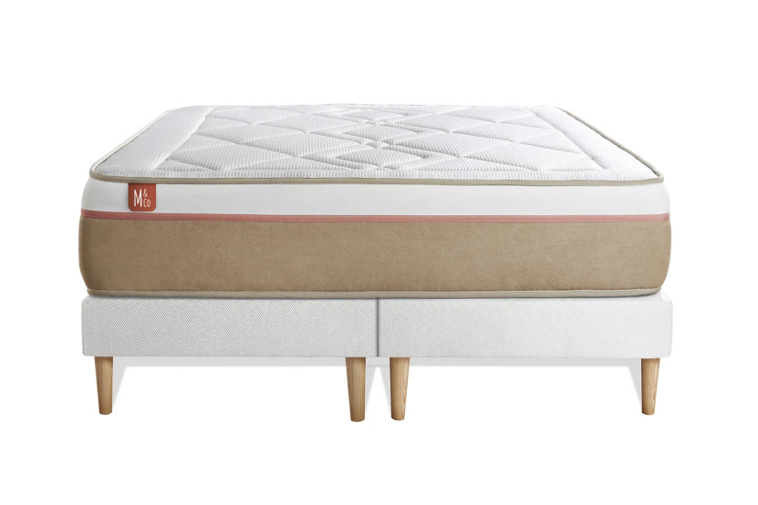 Pack lit complet 160x200 cm - Matelas + 2 Sommiers Blancs + 2 oreillers + Couette - Le Soyeux
