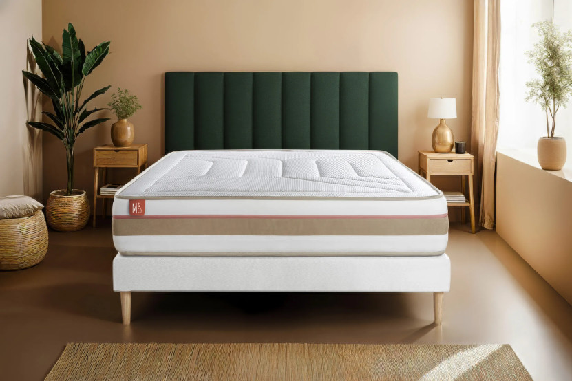 Ensemble Matelas Sommier 90x190 cm - Sommier Blanc (en kit) - Le Tendre